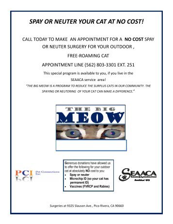 SPAY OR NEUTER YOUR CAT AT NO COST!
