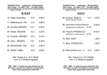 B I E R E 15 Halbe helles Bier 0,5 l 2,80 € 17 Aldersbacher Pils 0,3 l ...