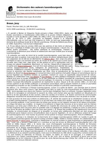 Braun, Josy - Dictionnaire des auteurs luxembourgeois