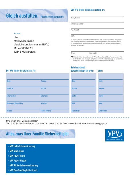 Kinder-Unfallpass Flugblatt - VPV Makler