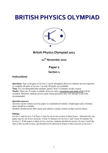British Physics Olympiad Paper 2 2011 Question Paper Section 1