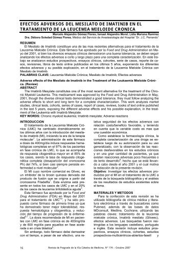 efectos adversos del mesilato de imatinib en el tratamiento