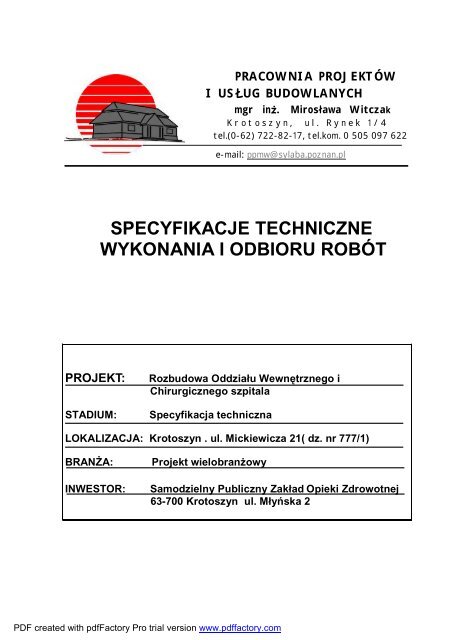 specyfikacja techniczna - Samodzielny Publiczny ZakÅ‚ad Opieki ...