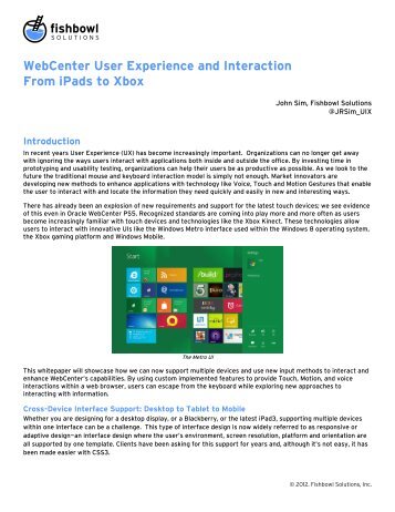 WebCenter User Experience and Interaction From iPads to Xbox