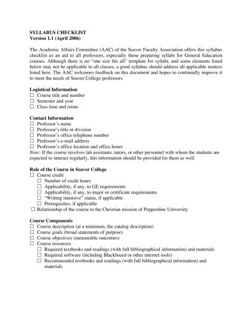 Syllabus Guidelines - Pepperdine University