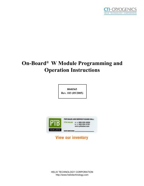 On-BoardÂ® W Module Programming and Operation ... - PTB Sales