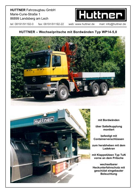 Wechselpritsche Ã¼ber Sattelkupplung WP14/22 - Huttner ...