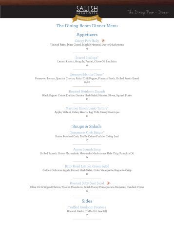 Salish Lodge Room Service Menu Salish Lodge Room Service Menu
