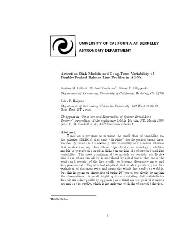 Accretion Disk Models and Long-Term Variability of - Penn State ...