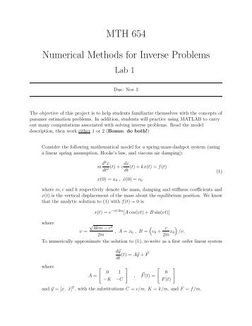 MTH 654 Numerical Methods for Inverse Problems