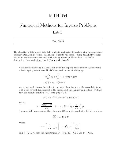 MTH 654 Numerical Methods for Inverse Problems
