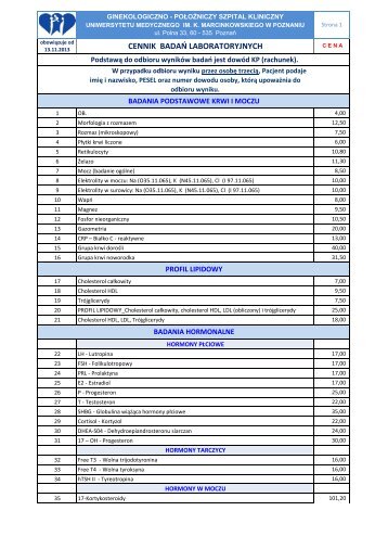 Badania Laboratoryjne -od 4 czerwca - Ginekologiczno-PoÅoÅ¼niczy ...