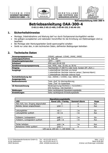 Betriebsanleitung OAA-300-4 - E.L.B. Füllstandsgeräte Bundschuh ...
