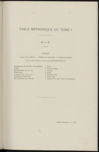 TABLE MÃTHODIQUE DU TOME I