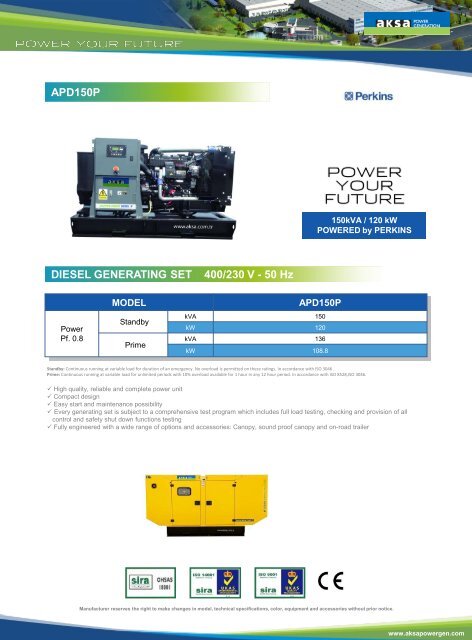 APD150P DIESEL GENERATING SET 400/230 V - 50 Hz