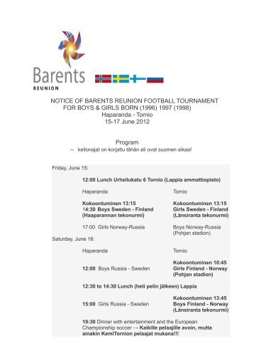 NOTICE OF BARENTS REUNION FOOTBALL ... - Suomen Palloliitto