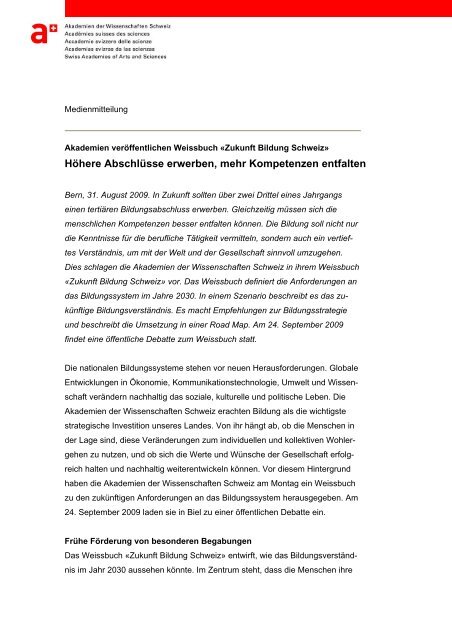 Weissbuch "Zukunft Bildung Schweiz" - SATW