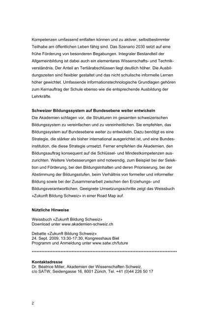 Weissbuch "Zukunft Bildung Schweiz" - SATW