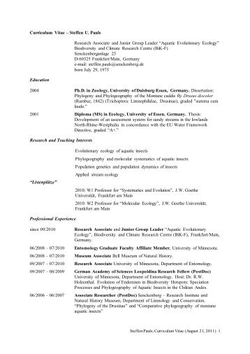 Curriculum Vitae – Steffen U. Pauls Research Associate and Junior ...