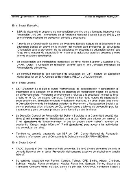 Informe Ejecutivo enero-diciembre de 2011 - Centros de Integración ...