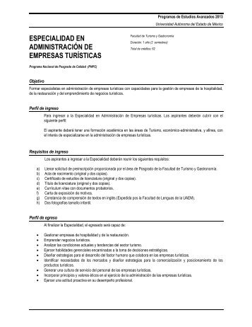 especialidad en administración de empresas turísticas - Universidad ...