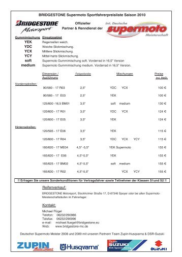 Reifen-Dealer Liste mit aktuellem Angebot (Stand: 8 ... - Supermoto.de