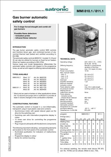 MMI 810.1 / 811.1 Gas burner automatic safety control - Seltron