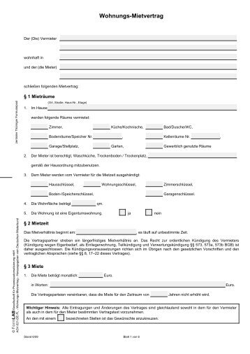 Wohnungs-Mietvertrag - Zentraler ThÃ¼ringer Formularservice
