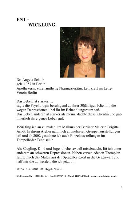 Ausstellung FPZ Dr Angela Schulz 2010 Vorstellung und AuszÃ¼ge