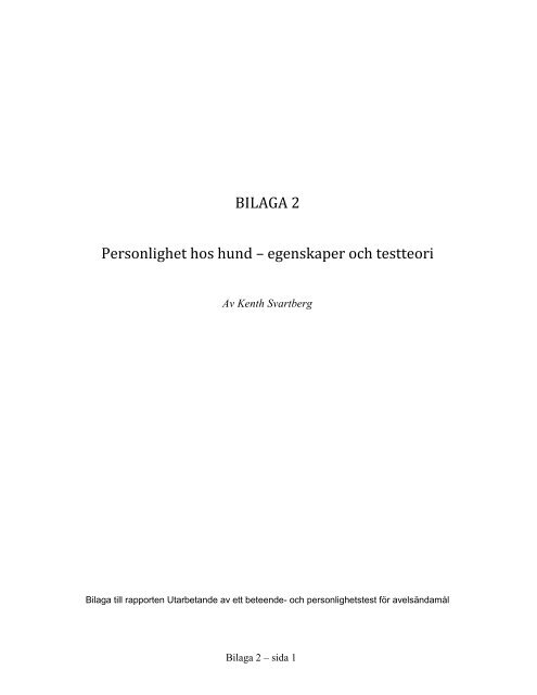 Bilaga 2 - Personlighet hos hund av Kenth Svartberg - Extrasida.se