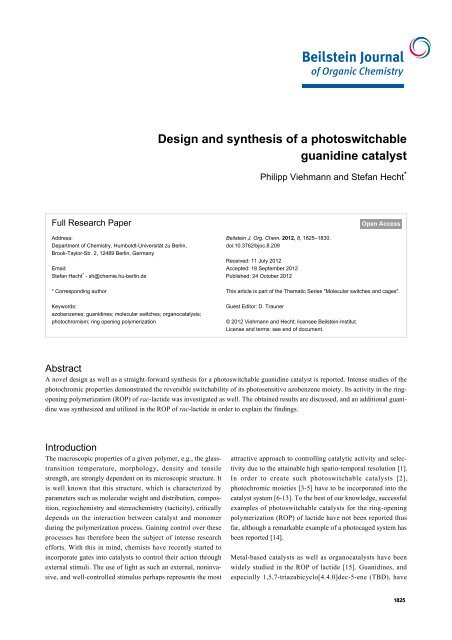 Design and synthesis of a photoswitchable guanidine ... - HechtLab