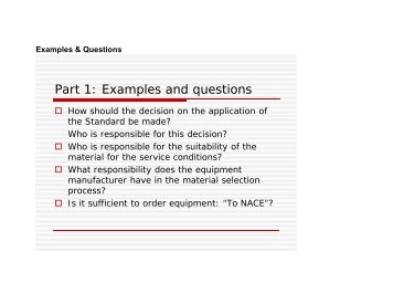 Part 1: Examples and questions - NACE Calgary