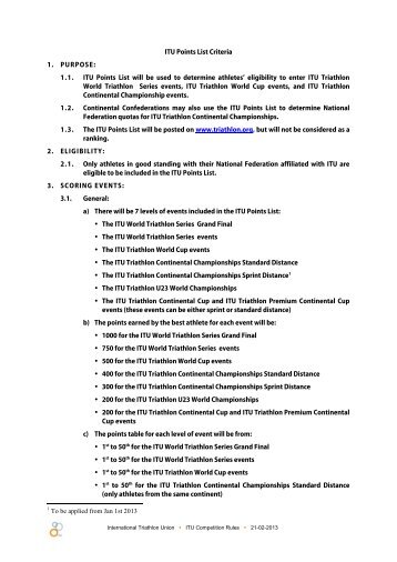 ITU Points List Criteria - International Triathlon Union