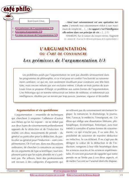 Les prÃ©misses de l'argumentation 1/3 - reseau-regain.net