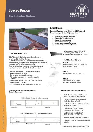 Jumbosolar - Technische Daten