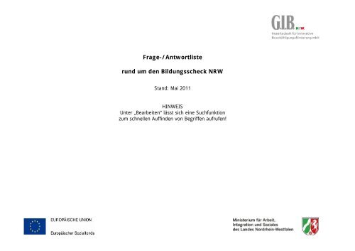FAQ Bildungsscheck - Weiterbildungsberatung in NRW
