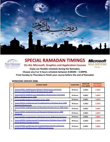 SPECIAL RAMADAN TIMINGS - New Horizons