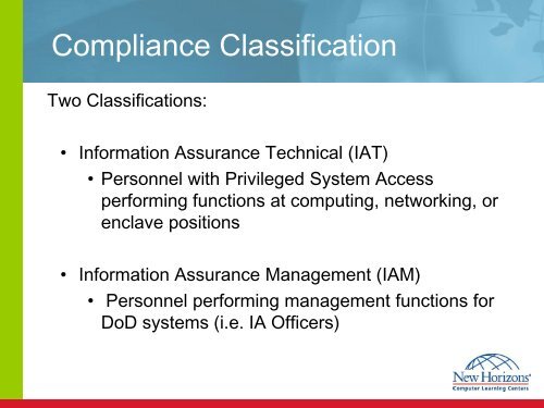 DoD Directive 8570.1 - New Horizons