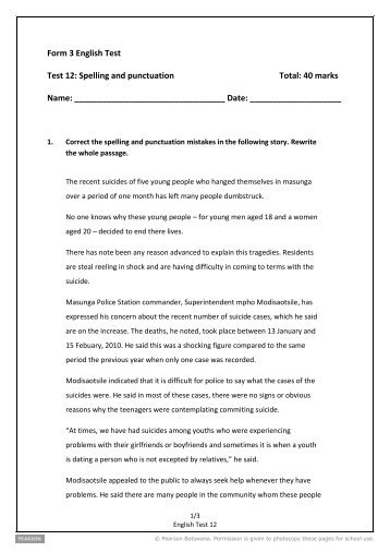 Form 3 English Test Test 12: Spelling and punctuation ... - Pearson