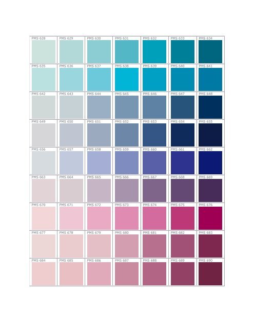 Blue Pantone Color Chart