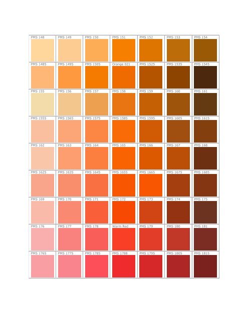 Orange Pantone Color Chart