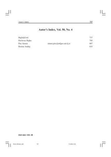 Autor's Index, Vol. 50, No. 4 - RMZ