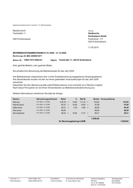 Muster Betriebskostenabrechnung Einzelabrechnung Stadtwerke Muster Betriebskostenabrechnung Einzelabrechnung Stadtwerke