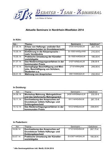 SeminarÃ¼bersicht NRW 15.07.13 - Berater-Team-Kommunal