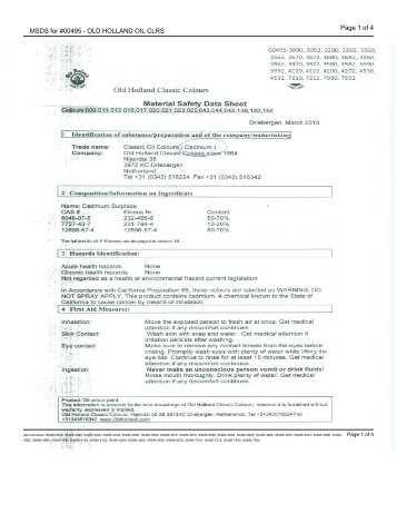 MSDS for #00495 - OLD HOLLAND OIL CLRS - Dick Blick