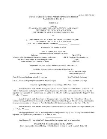 Continental Airlines, Inc. 2003 Form 10-K - United Airlines