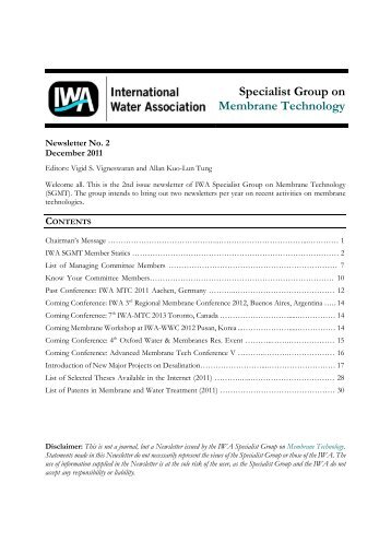 Specialist Group on Membrane Technology - IWA