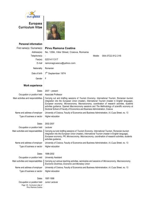 Europass Curriculum Vitae - ASERS