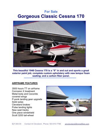 For Sale Gorgeous Classic Cessna 170 - Barnstormers