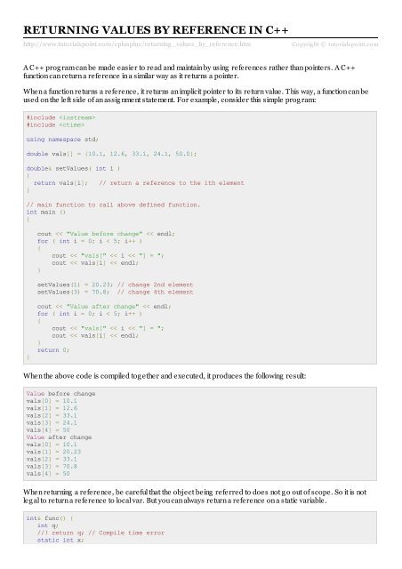 Returning values by reference in C++ - Tutorials Point